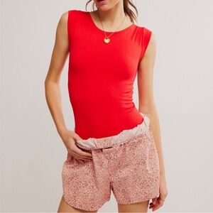 Free People Intimately Clean Lines Boatneck Fiery Red Bodysuit